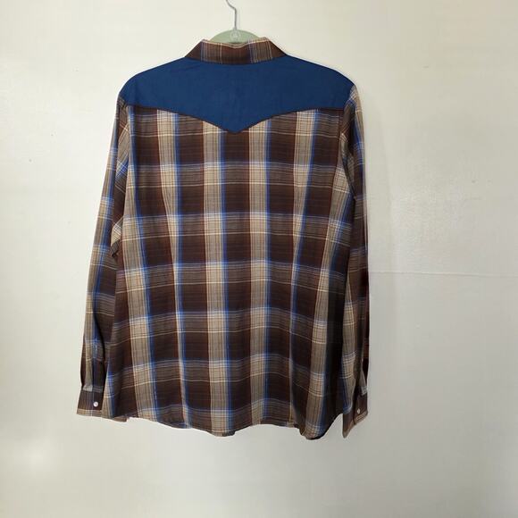 Roper Embroidered Plaid Western Shirt Mens XL Pearl Snap Rodeo Blue Brown Lurex - Picture 5 of 10